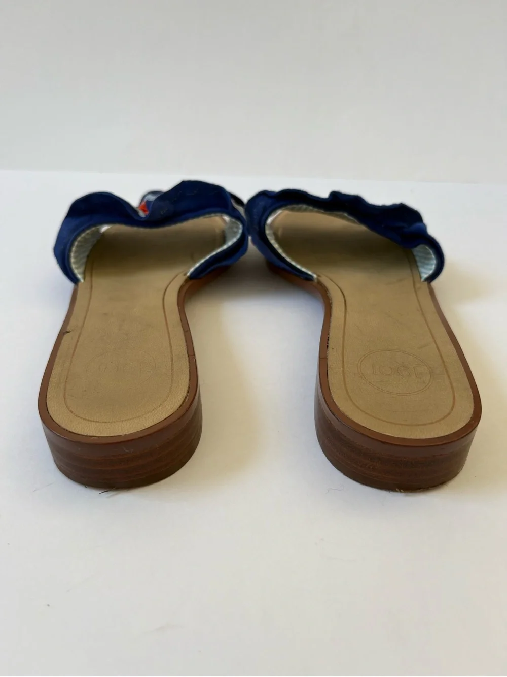 Nordstrom 1901 Blue Leather Ruffle Floral Slides Sandals 7 Resort Cruise Vacay